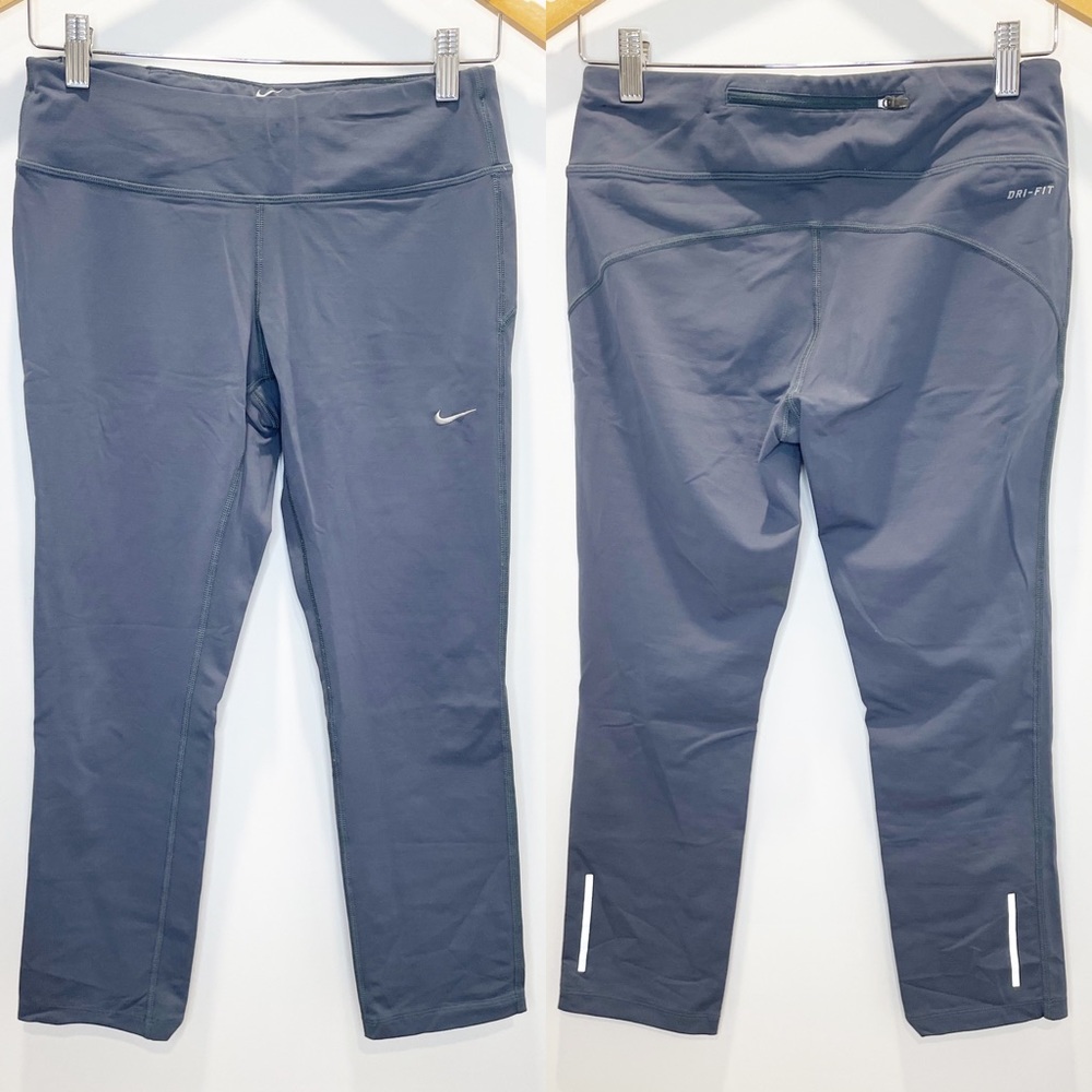 Nike Dri-Fit Dark Grey/Blue Solid Athletic Activewear Capri Length Leggings